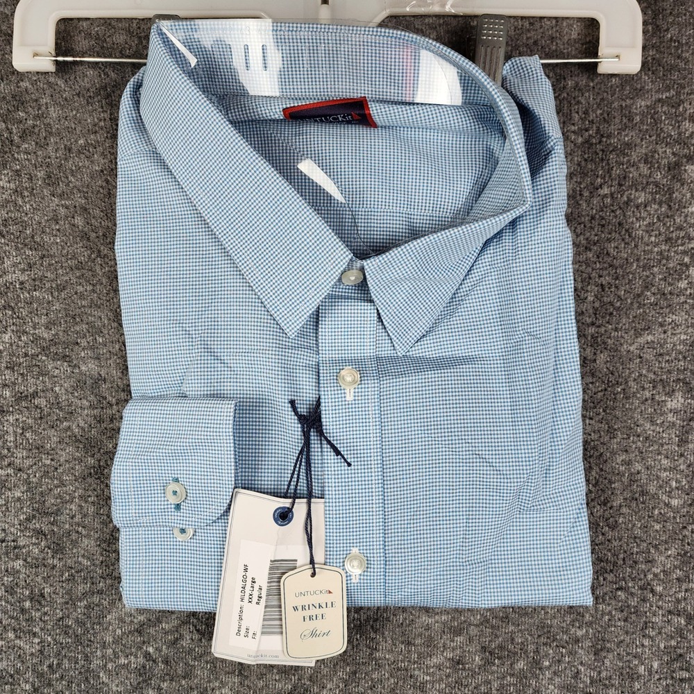 UNTUCKit Button Down Shirt Mens 3XL Blue Gingham Wrinkle Free Hidalgo-WF NEW